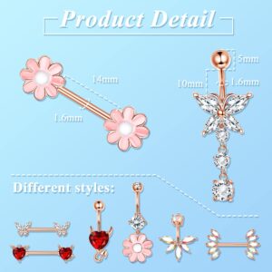 Sanfenly 12PCS Nipple Rings Belly Button Rings for Women 14G 316L Surgical Stainless Steel Curved Navel Barbell Cute Butterfly Flower Belly Piercing Nipple Piercing Jewelry Set