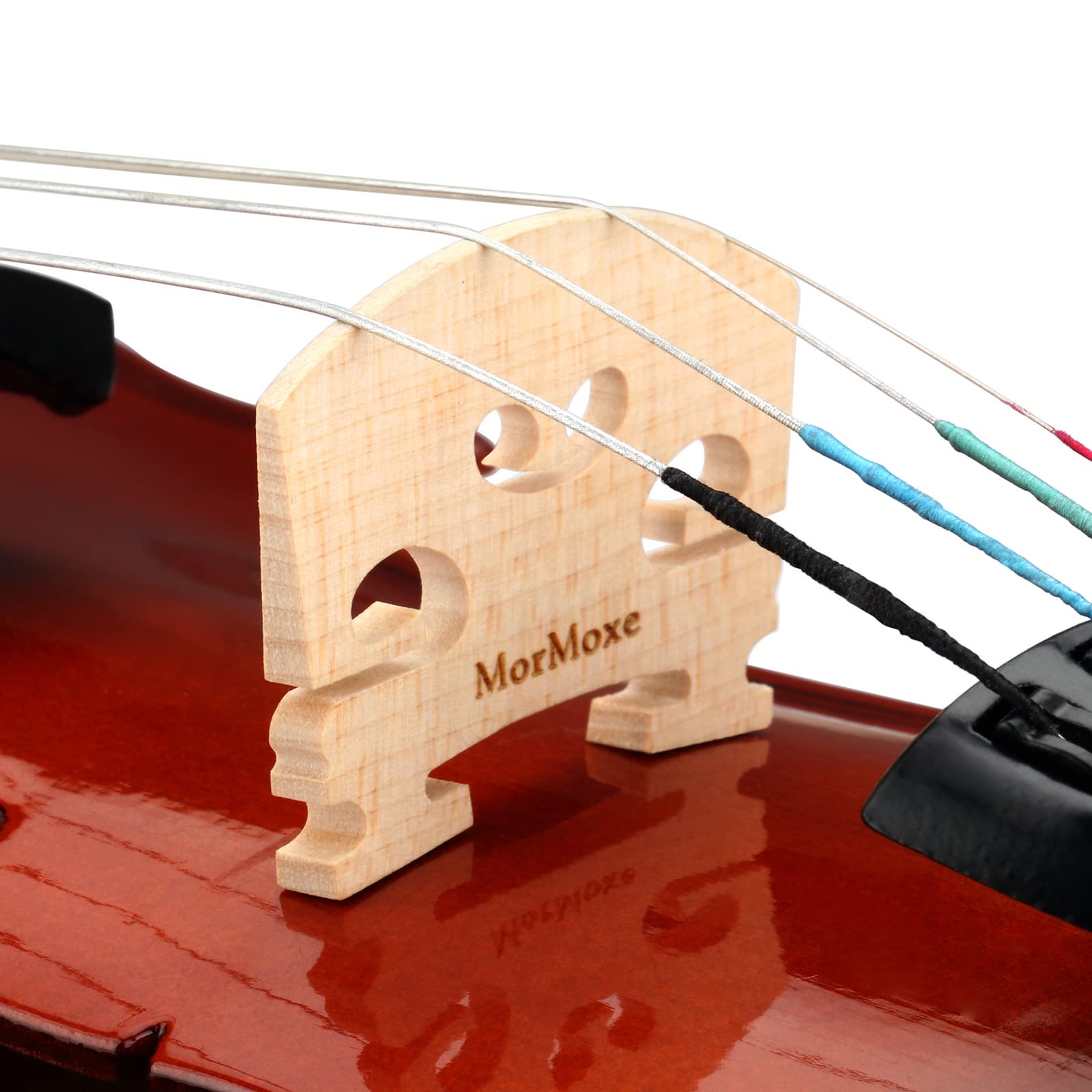 MorMoxe Violin Bridge 4/4 Full Size, Hand-Carved Maple, Direct Fit, Fully Adjusted Violin String Slots and Feet - Violin Bridge