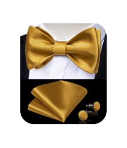 dibangu gold bow ties for men self tie bow tie and pocket square set adjustable solid satin formal tuxedo bow tie