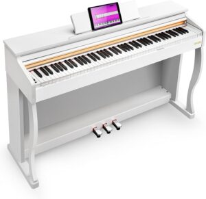 vangoa digital piano 88 keys weighted hammer action white home digital piano bundle for beginner professional adult with wooden stand, slide key cover, three pedals, power adapter