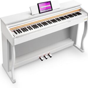 Vangoa Digital Piano 88 Keys Weighted Hammer Action White Home Digital Piano Bundle for Beginner Professional Adult with Wooden Stand, Slide Key Cover, Three Pedals, Power Adapter