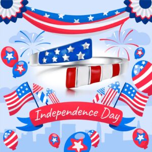 APOTIE Silver USA America Flag Ring - S925 Patriotic Independence Day Star Jewelry 4th of July Gifts for Women (America Flag1)