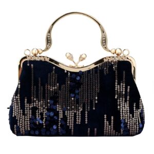 Bling Clutch Evening Bags Sequins Clutch Purses for Women 1920s Gatsby Party Prom Wedding Accessories (Dark blue)