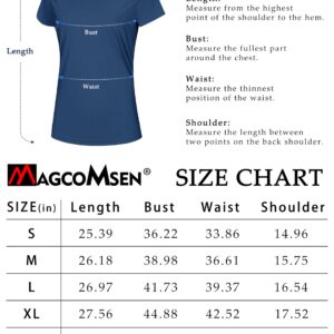 MAGCOMSEN Running Tops for Women Dry Fit Shirts Short Sleeve T-Shirts UPF 50+ Sun Protection Clothing Teal Shirts Cool Tee Shirts Blue Grey,L