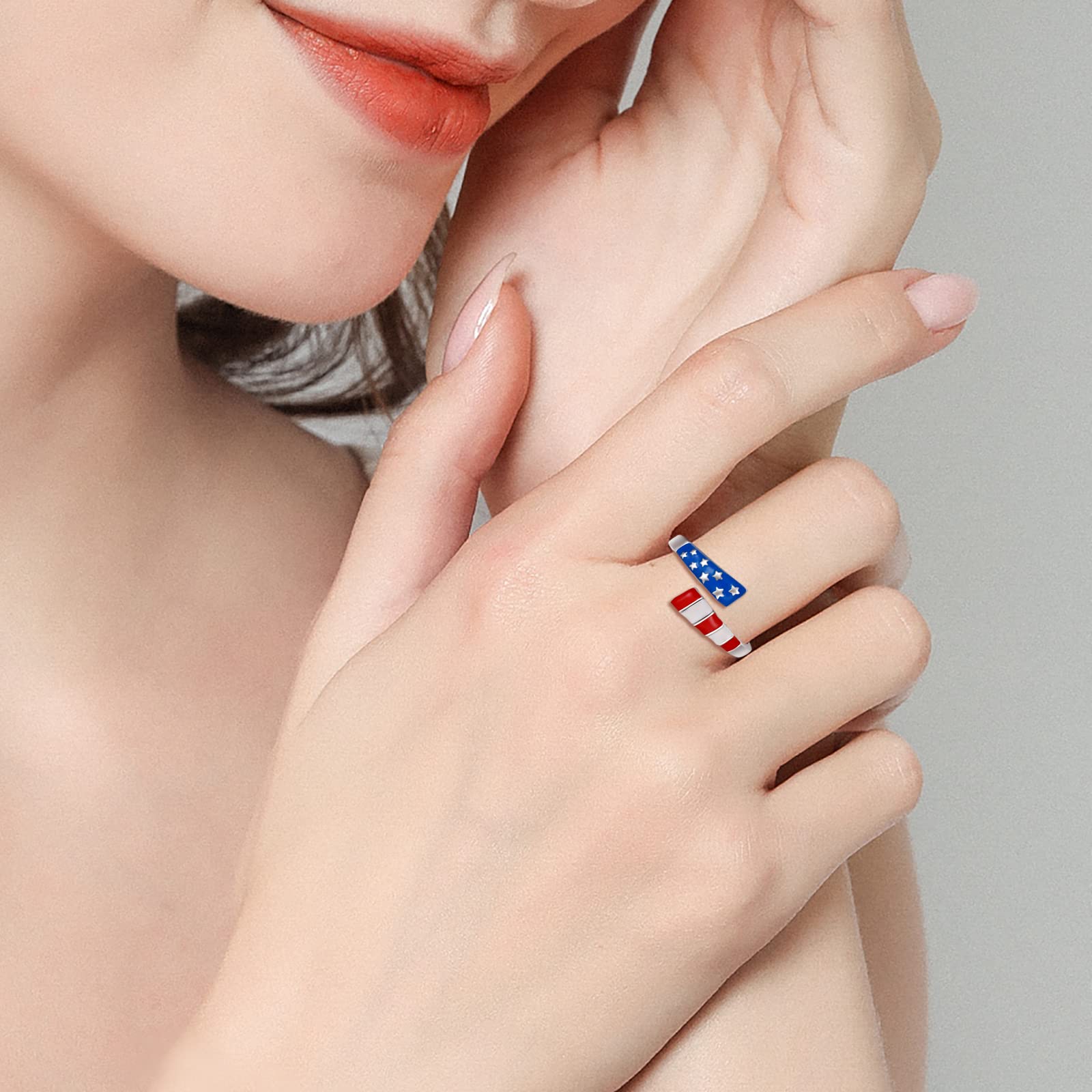 APOTIE Silver USA America Flag Ring - S925 Patriotic Independence Day Star Jewelry 4th of July Gifts for Women (America Flag1)