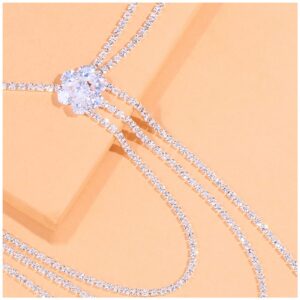 Women Rhinestone Layered Shoulder Chain Necklace Sexy Bikini Body Chain Party Wedding Summer Beach Jewelry Accessories (Silver)