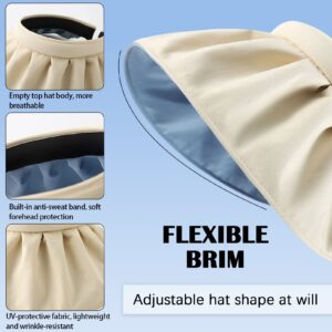 RainFlowwer Visors for Women, Clip On Foldable Wide Brim Womens Golf Cap,Cream White Roll-up Headband Blue Sun Hat with UV Protection