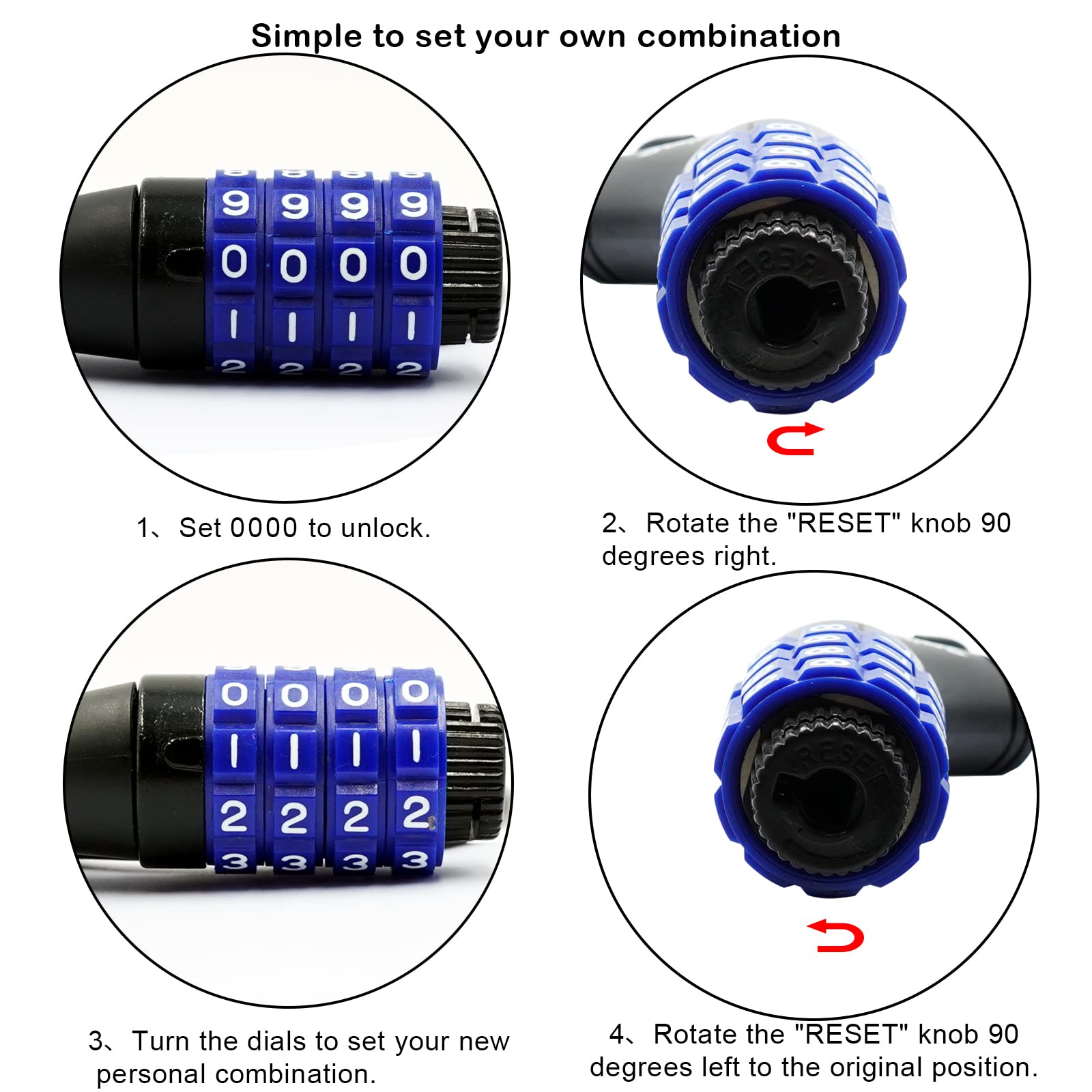 Boviisky Bike Lock, Black Bike Lock Cable, Kids Bike Lock, 4 Digit Resettable Combination Bicycle Lock Cable, 4 Feet with Mounting Bracket, 1/2 Inch Diameter