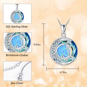 TOUPOP Pisces Necklaces for Women White Gold S925 Sterling Silver Zodiac Constellation Pendant Necklace with Aquamarine March Birthstone Pisces Zodiac Sign Birthday Jewelry for Wife Girlfriend