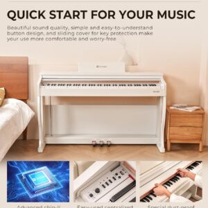 Vangoa Digital Piano 88 Keys Weighted Hammer Action White Home Digital Piano Bundle for Beginner Professional Adult with Wooden Stand, Slide Key Cover, Three Pedals, Power Adapter