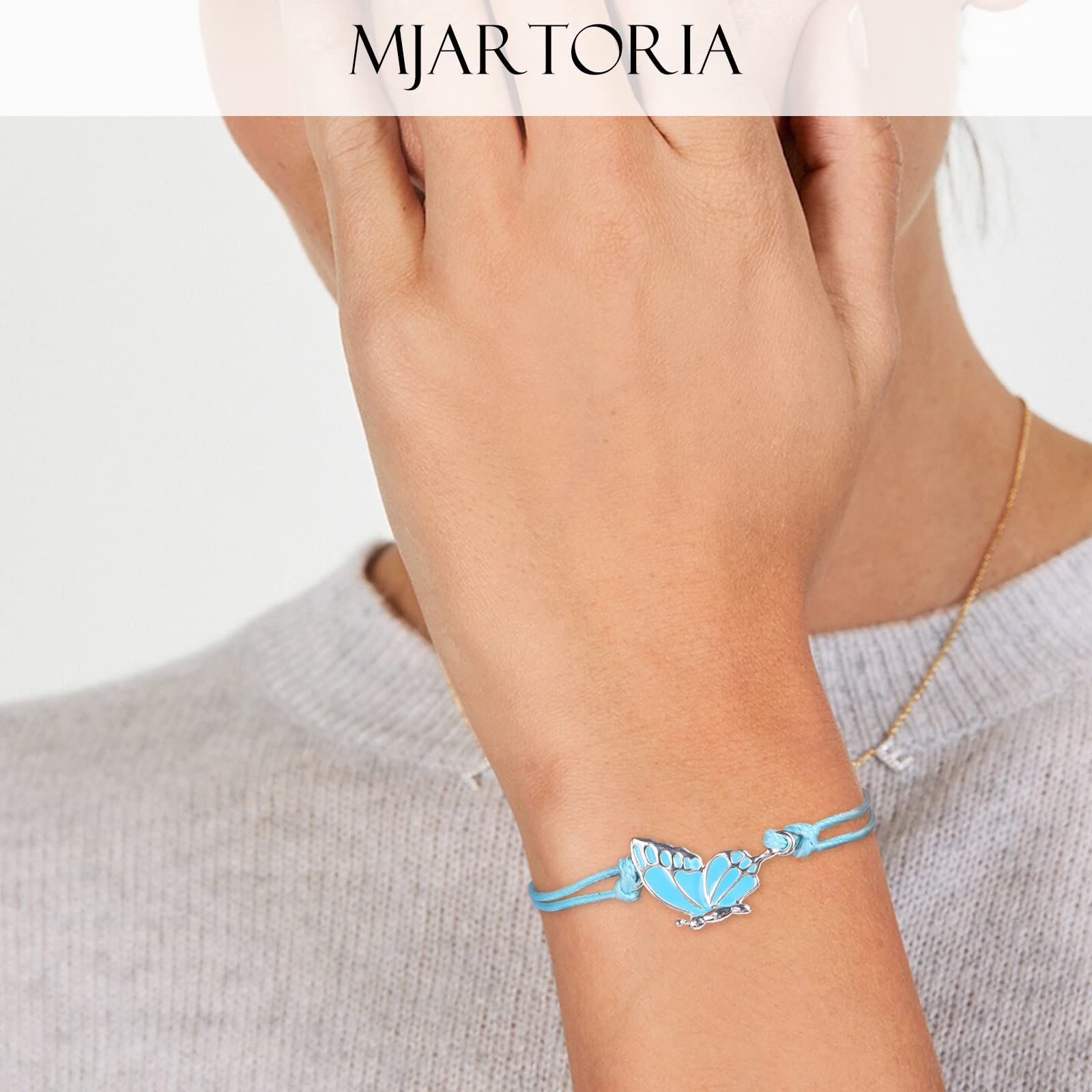 MJartoria BFF Bracelets for 2-Butterfly Matching Bracelets Adjustable Strand Best Friends Bracelet Handmade Charm Friendship Bracelets Jewelry Gifts for Women Couples (Blue+Pink-Silver)