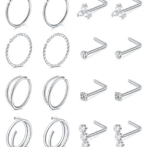 MODRSA Nose Rings Nose Rings Hoops Nose Ring Surgical Steel Nose Piercings Jewelry Double Hoop Nose Rings for Women Silver Nose Rings 20 gauge