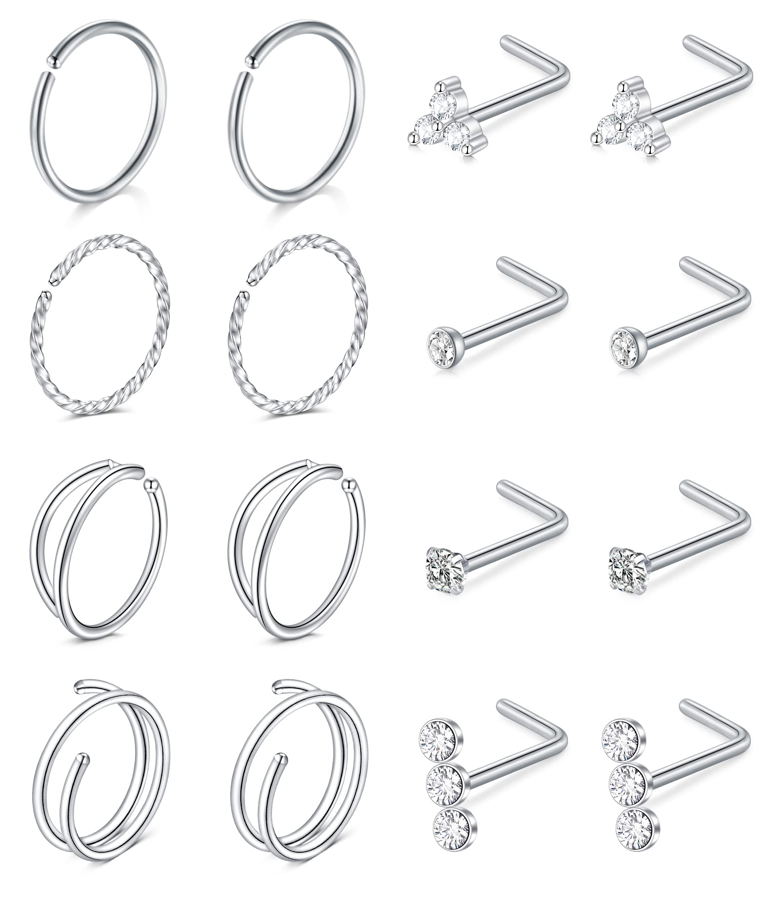 MODRSA Nose Rings Nose Rings Hoops Nose Ring Surgical Steel Nose Piercings Jewelry Double Hoop Nose Rings for Women Silver Nose Rings 20 gauge