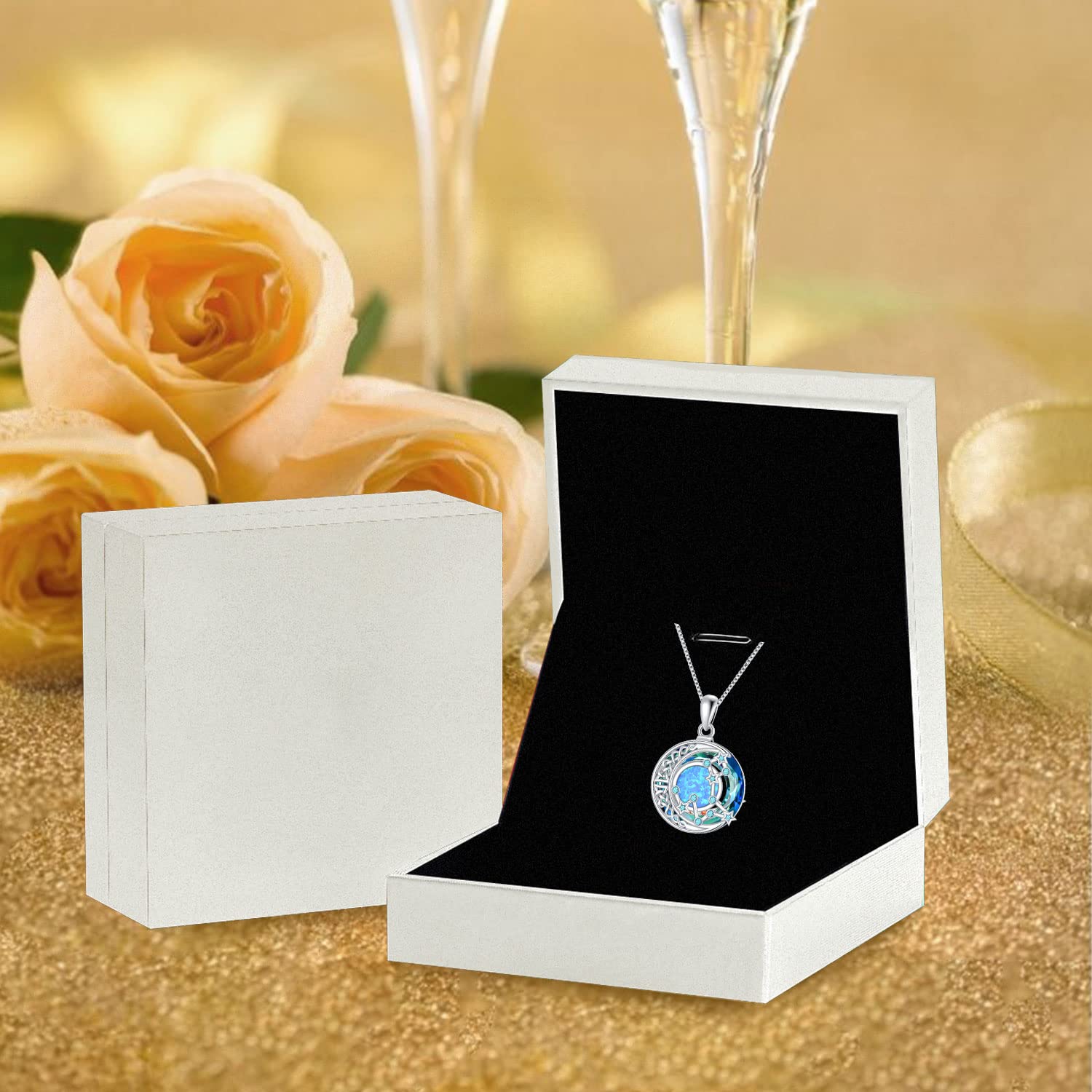 TOUPOP Pisces Necklaces for Women White Gold S925 Sterling Silver Zodiac Constellation Pendant Necklace with Aquamarine March Birthstone Pisces Zodiac Sign Birthday Jewelry for Wife Girlfriend