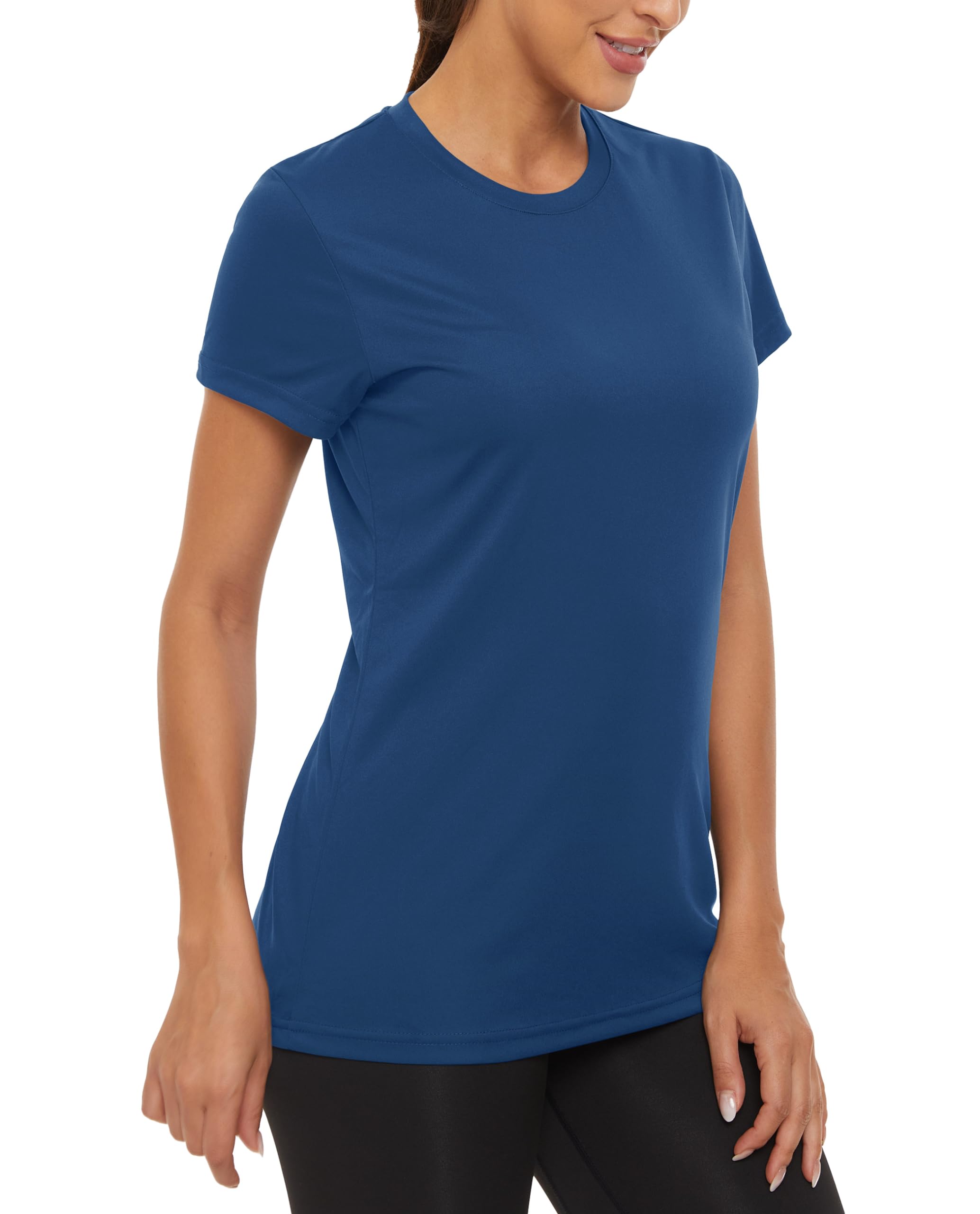 MAGCOMSEN Running Tops for Women Dry Fit Shirts Short Sleeve T-Shirts UPF 50+ Sun Protection Clothing Teal Shirts Cool Tee Shirts Blue Grey,L