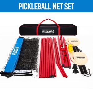 WEEPALM Pickleball Net Set with 4 Pickleball Paddles, 22FT Regulation Size, 2 Outdoor Pickleballs & Retrievers, Carrying Bag, Stable Metal Frame and PE Net for All Weather Use Outdoor Indoor