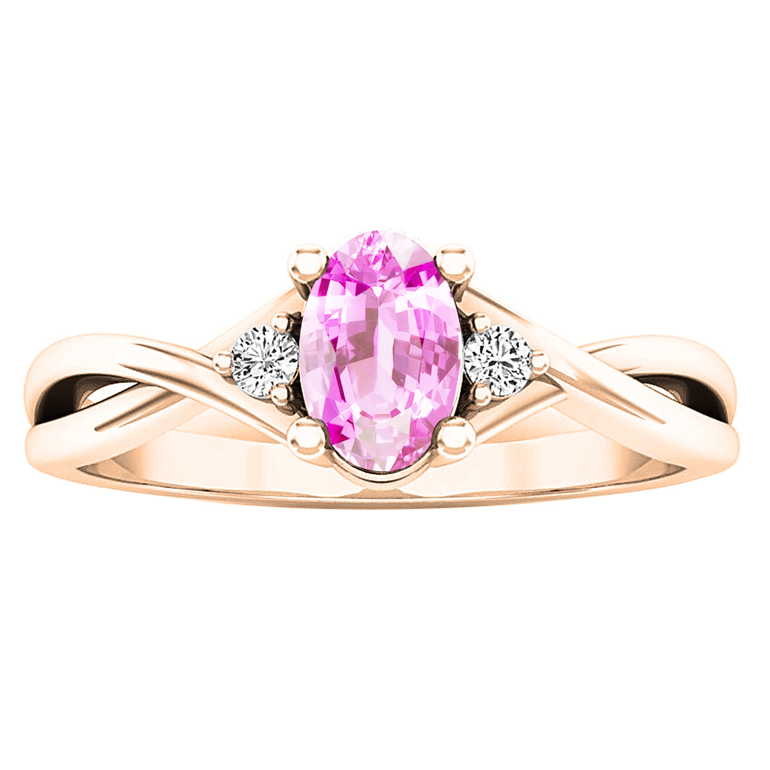 Dazzlingrock Collection 6X4mm Oval Pink Sapphire & Round White Diamond Engagement Ring for Women in 10K Rose Gold, Size 8