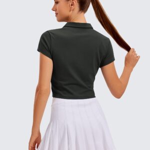 CRZ YOGA Workout Short Sleeve Shirts for Women Golf Polo Shirt Crop Tops Tennis Athletic Sports T-Shirts Grey Olive Medium