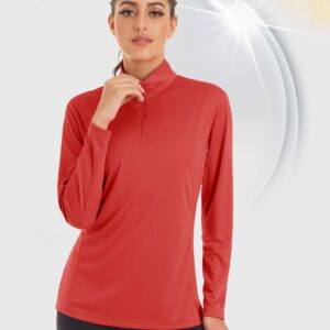 MAGCOMSEN Sun Shirt Running Shirts for Women Long Sleeve Shirts Athletic Shirts T Shirts Summer Tops for Women Rash Guard Shirts Tomato Red