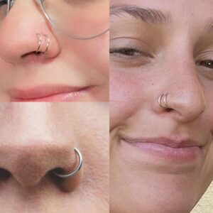 MODRSA Nose Rings Nose Rings Hoops Nose Ring Surgical Steel Nose Piercings Jewelry Double Hoop Nose Rings for Women Silver Nose Rings 20 gauge