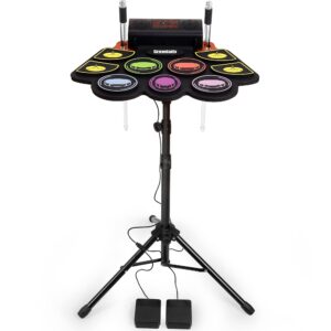 electric kids drum set,electronic drum set practice 9 pads with stand,music recording,light up drum sticks,drum pedal,midi,dual stereo speaker(rainbow)