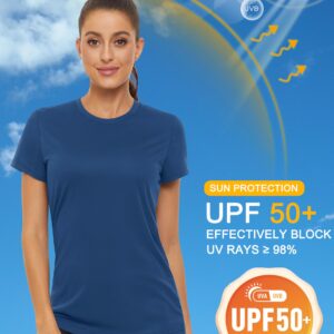 MAGCOMSEN Running Tops for Women Dry Fit Shirts Short Sleeve T-Shirts UPF 50+ Sun Protection Clothing Teal Shirts Cool Tee Shirts Blue Grey,L