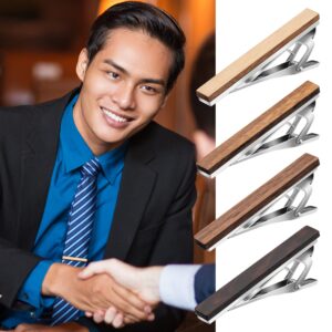 4 PCS Tie Clips for Men, Wood Tie Clip for Wedding Anniversary Business and Best Gift