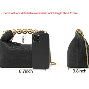 DORIS&JACKY Small Top Handle Clutch Bag Women Designer Goatskin Crossbody Purse With Pearl Handle And Detachable Metal Chain (Black)