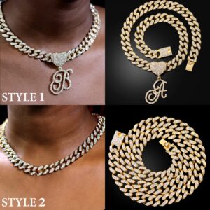 PTJDSMF Gold Initial Cuban Link Chain for Women Miami Iced Out Chain for women Bling Diamond Chain Necklace Hip Hop Jewelry (M)