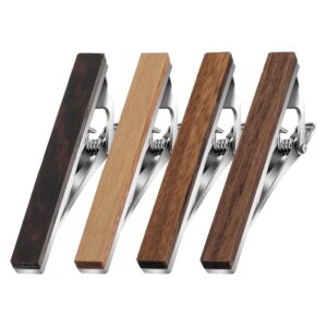 4 PCS Tie Clips for Men, Wood Tie Clip for Wedding Anniversary Business and Best Gift