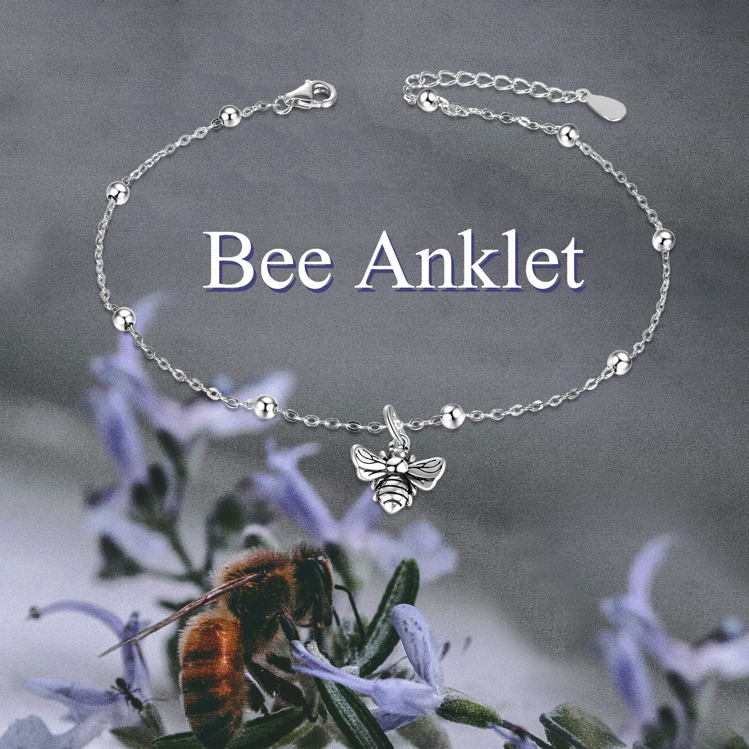 ONEFINITY Bee Adjustable Bracelet Sterling Silver Tiny Bee Charm Bracelet Jewelry for Women