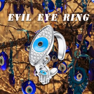 Sanfenly 12PCS Evil Eye Rings for Women Gold Plated Silver Eye Rings Aesthetic Trendy Cubic Zirconia Adjustable Open Ring Set