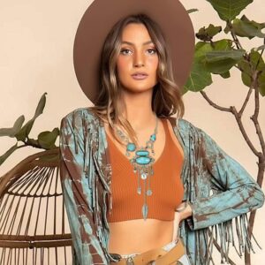 Flyonce Blue Turquoise Long Collar Necklace, Vintage Western Style Ethnic Necklace for Women Silver-Tone