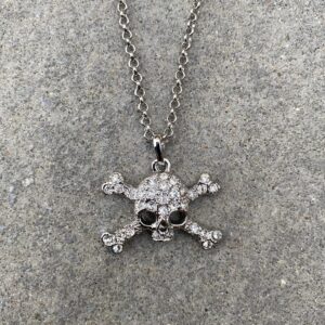 BENBIYO Skull Necklace Orb Saturn NANA Gothic Silver Rhinestone Crossbones Pendant Necklace for Women