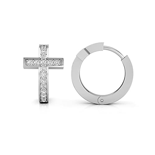 0.40 Cttw Cubic Zirconia Cross Huggie Hoops Earrings for Women in 925 Sterling Silver by Octa Pearl