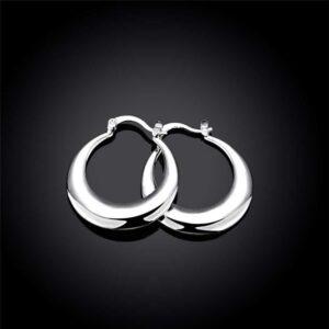 Moon Round Creole Hoop Earrings for Women 925 Sterling Silver Statement Fine Jewelry Female Gifts Fashion