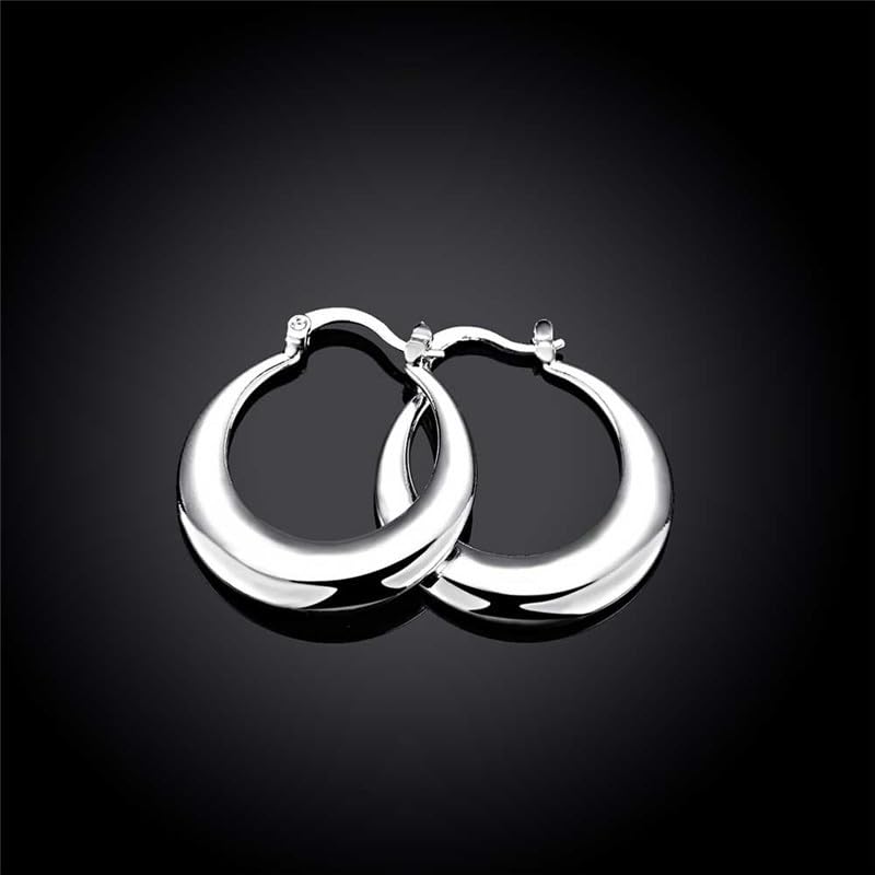 Moon Round Creole Hoop Earrings for Women 925 Sterling Silver Statement Fine Jewelry Female Gifts Fashion