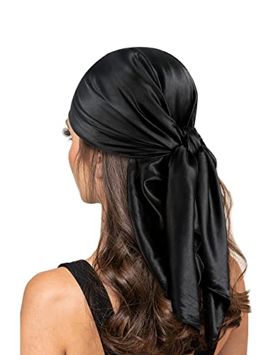 Codream Fashion Satin Square Head Scarf: 35 inch Lightweight Silk Like Neck Scarfs Vintage Hair Sleeping Wrap - Luxury Hair Bandana Designer Neckerchief for Ladies Women