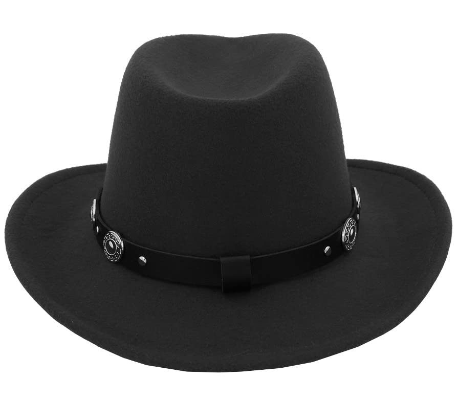 Eohak Shapeable Western Cowboy Hat for Men Women Fedoras Wool Cap Felt Cowgirl Jazz Hats with Silver Canyon M-L