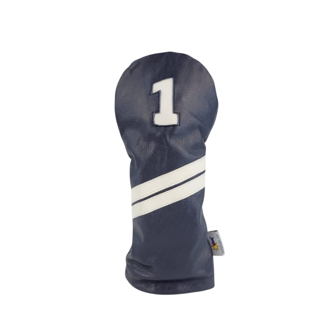 Sunfish Navy Blue and White Leather Golf Club Headcover Set 1-3-X Driver Fairway Hybrid