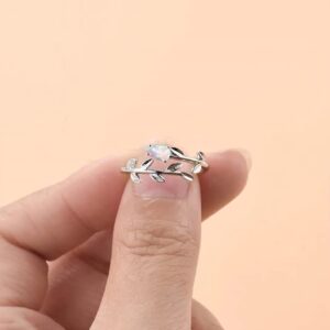 PRAYMOS White Opal Leaf Rings for Women Adjustable Thumb Rings Engagement Wedding Sterling Silver Rings Size 4 5 6 Christmas Gifts