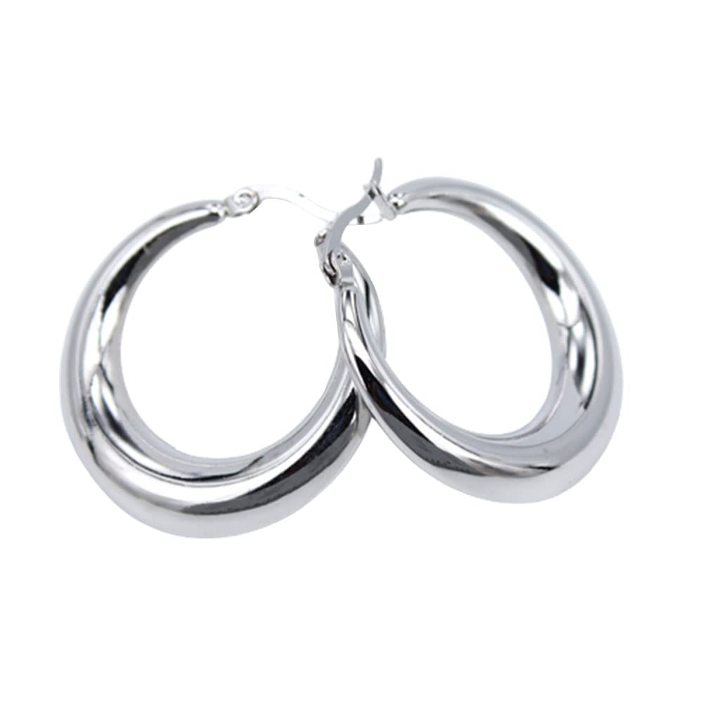 Moon Round Creole Hoop Earrings for Women 925 Sterling Silver Statement Fine Jewelry Female Gifts Fashion