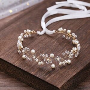 KAYZON Hair Accessories: Bridal Pearl Flower Headpiece Headband for Girls, Flower Girls, and Women (Gold)