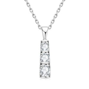 dyunq moissanite necklace sterling silver, lab created diamond necklaces for women white gold plated 3 stone pendant, 18 to 20 inch