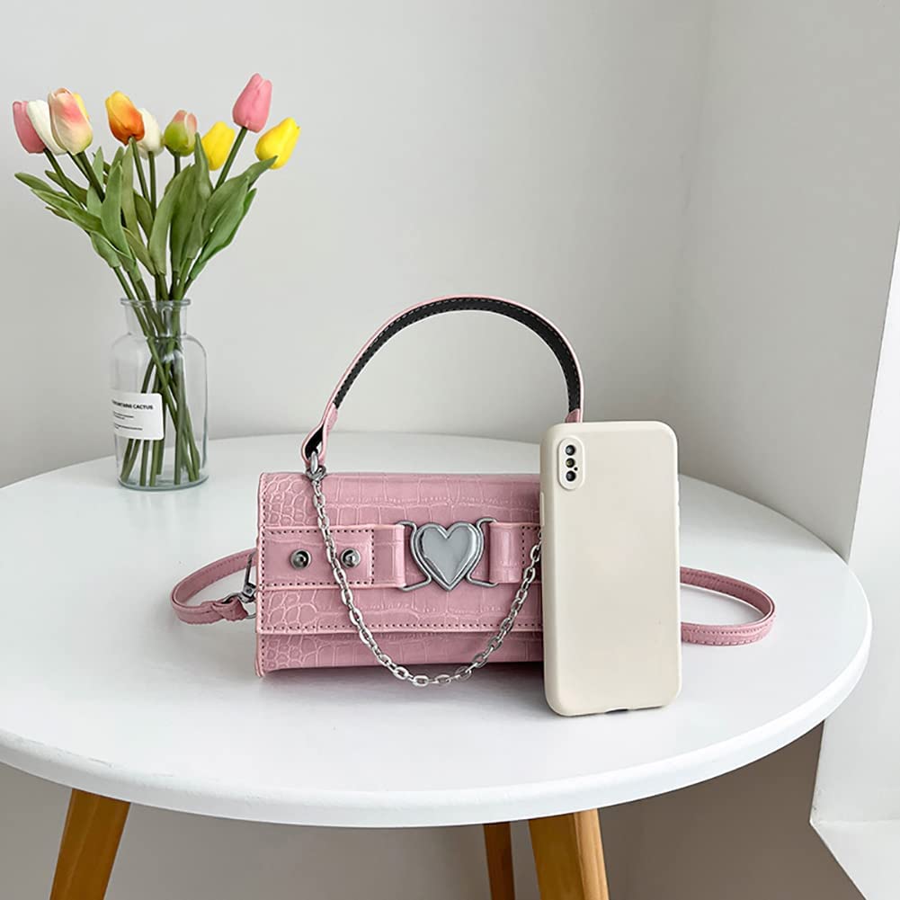 90s Trendy Purse Y2K Aesthetic Small Clutch Cute Hobo Mini Handbag with Crossbody Strap Gothic Punk Alt Egirl Grunge Bag (Pink)