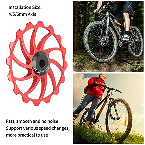 SMICH Rear Derailleur Bearing Pulley, Corrosion‑Resistant Lightweight Bikes Ceramic Bearing Pulley Guide Wheel for for Road Bike for Mountain Bike(Red)