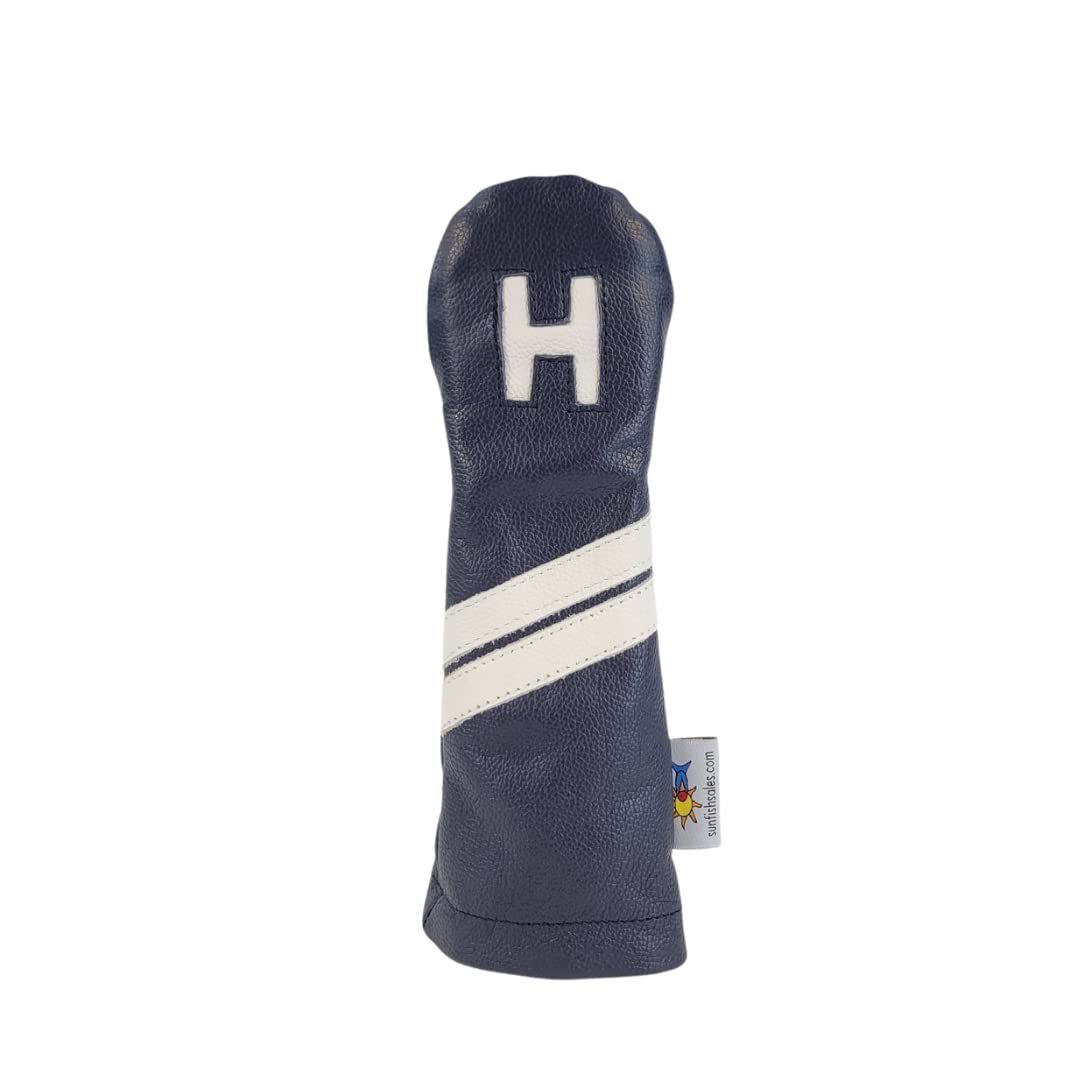 Sunfish Navy Blue and White Leather Golf Club Headcover 5 Piece Set 1 3 5 X H Driver 2 Fairways 2 Hybrids