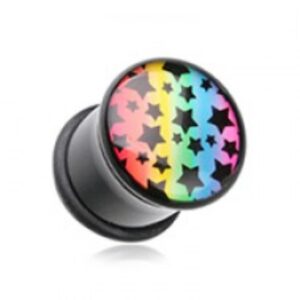 dark skies have rainbows & stars acrylic logo single flared ear gauge plug (0g)