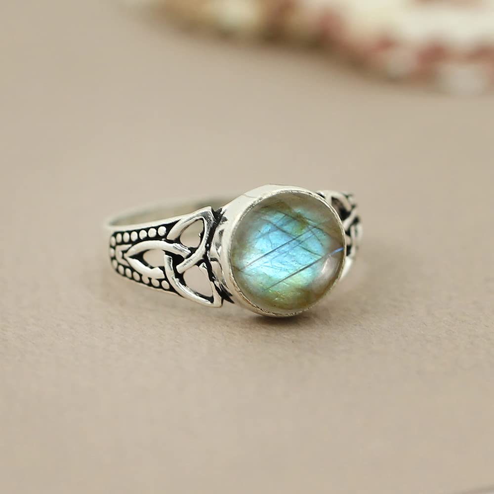 TISHAVI Labradorite Ring For Women Sterling Silver Labradorite Ring Round Labradorite Ring Size 6 Labradorite Ring Sterling Silver 925