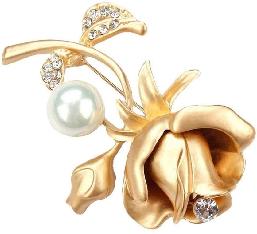 Brooches Brooch Pin Rhinestone Pearl Brooch Floral Diamond Brooch Girl Lady Jewelry Wedding Party Birthday Gift Gold Bow Gold Silver